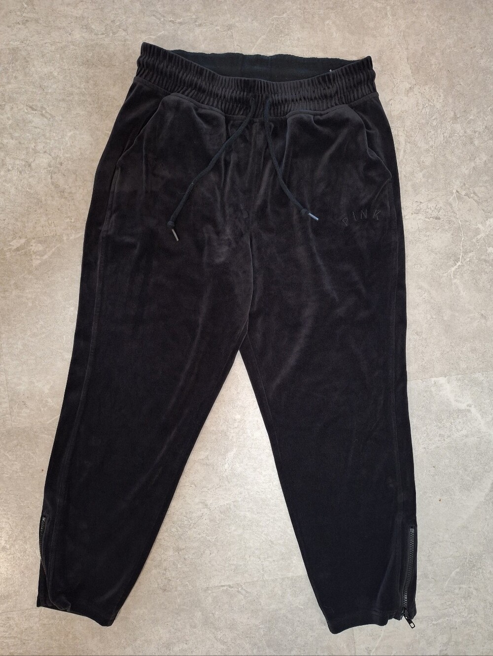 PINK Victoria's Secret Black Velour Jogger Pants Size Large